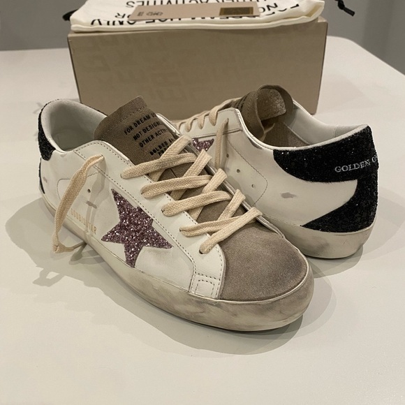 Golden Goose Superstar Sneaker White Leather/Taupe/Black/Mauve Glitter sz 37 NIB - Picture 11 of 14